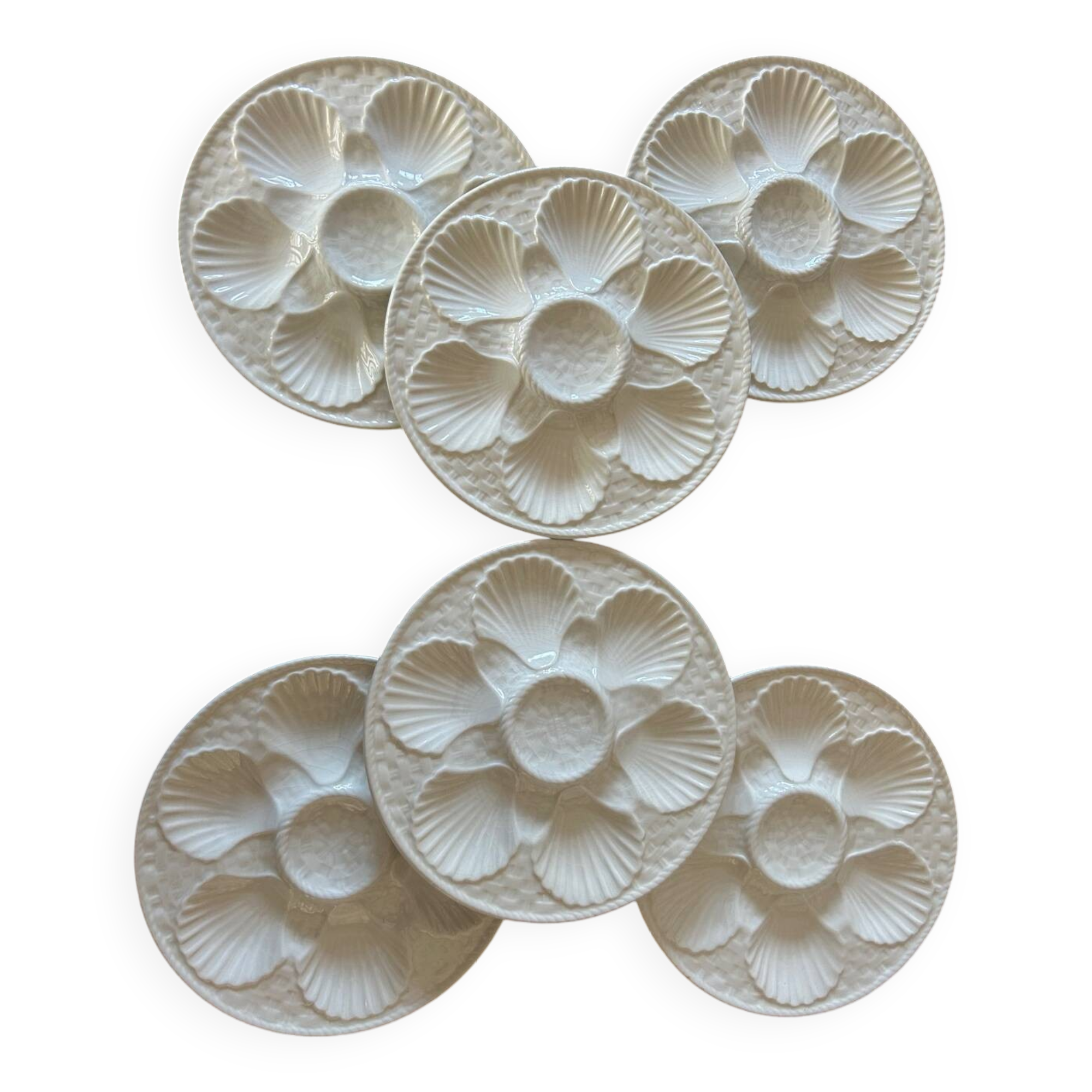 6 oyster plates in barbotine
