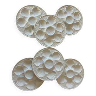 6 oyster plates in barbotine