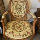 Louis XVI style medallion armchair with floral needlepoint tapestry