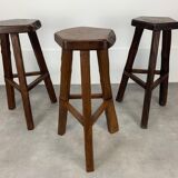 Set of 3 brutalist elm bar stools brand Aranjou