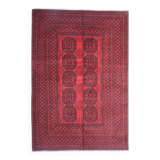 Red Burgundy Wool Handmade Afghan Rug, Large Geometric Carpet 164 x 237 cm