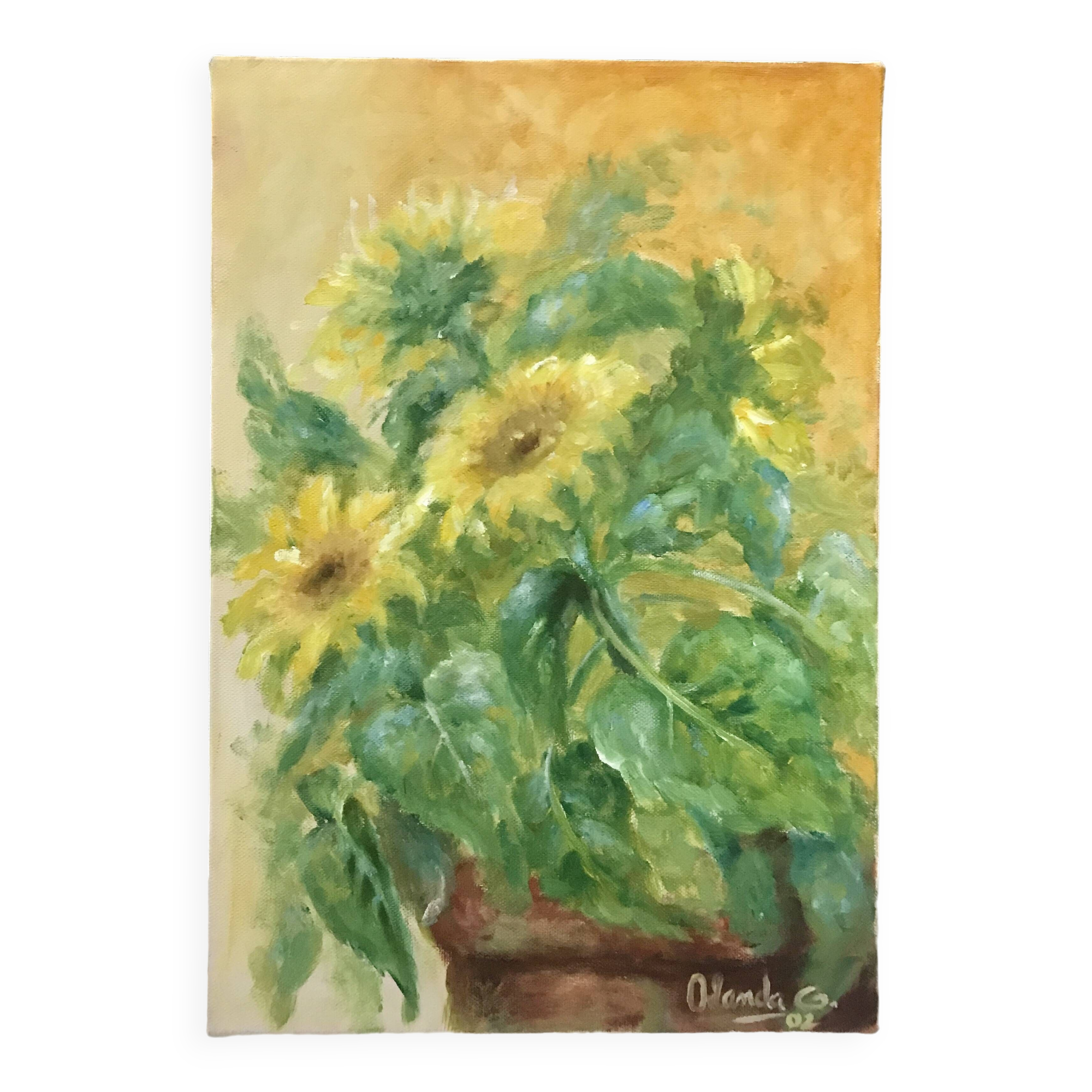 Acrylic on canvas "Sunflowers in pot"
