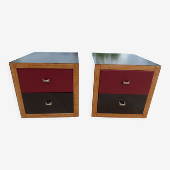 2 bedside tables on black lacquered wheels with two drawers