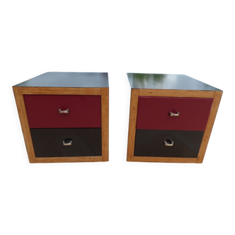 2 bedside tables on black lacquered wheels with two drawers