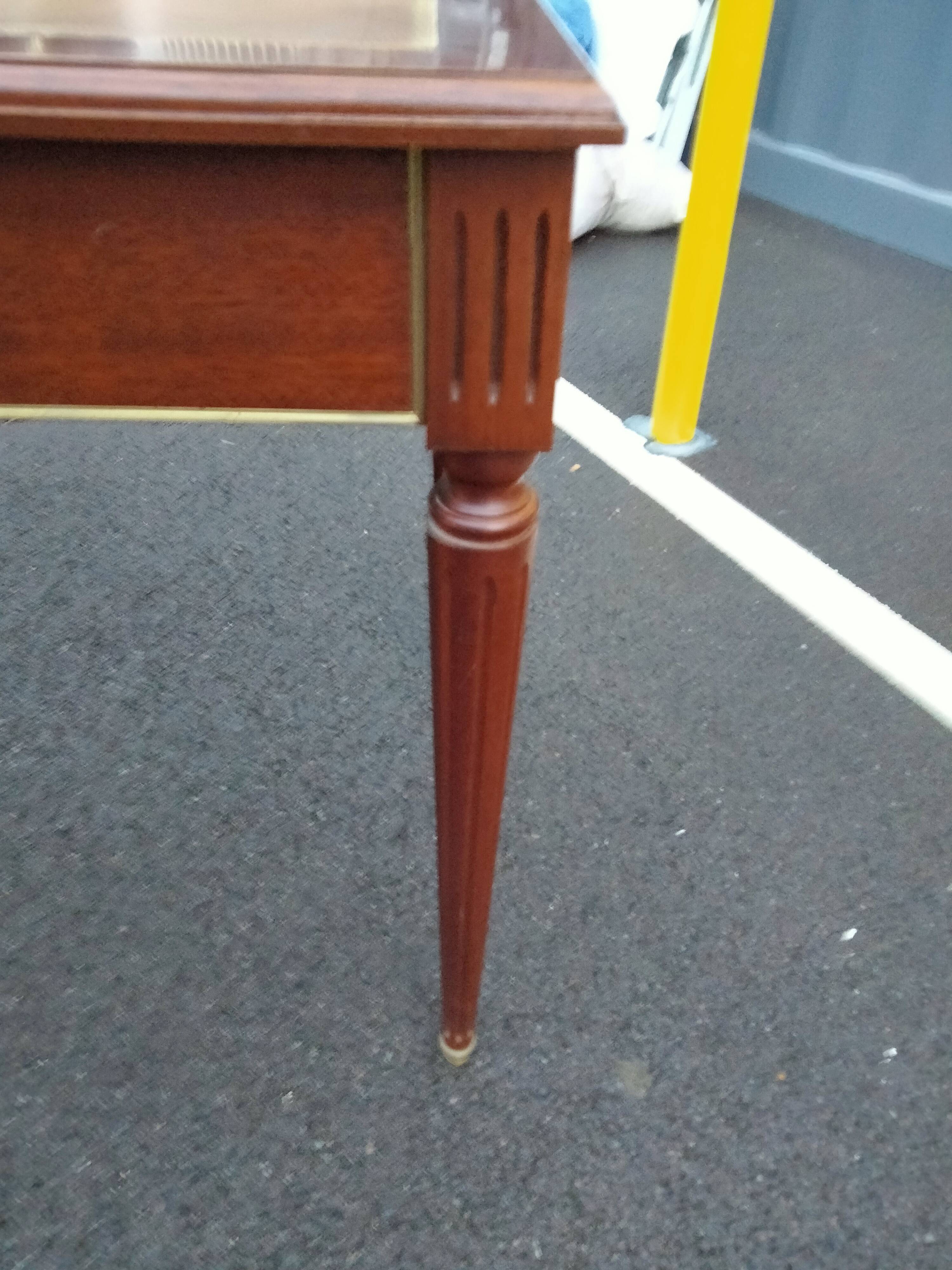 Old style flat desk louis xvi leather tray with 2 pulls