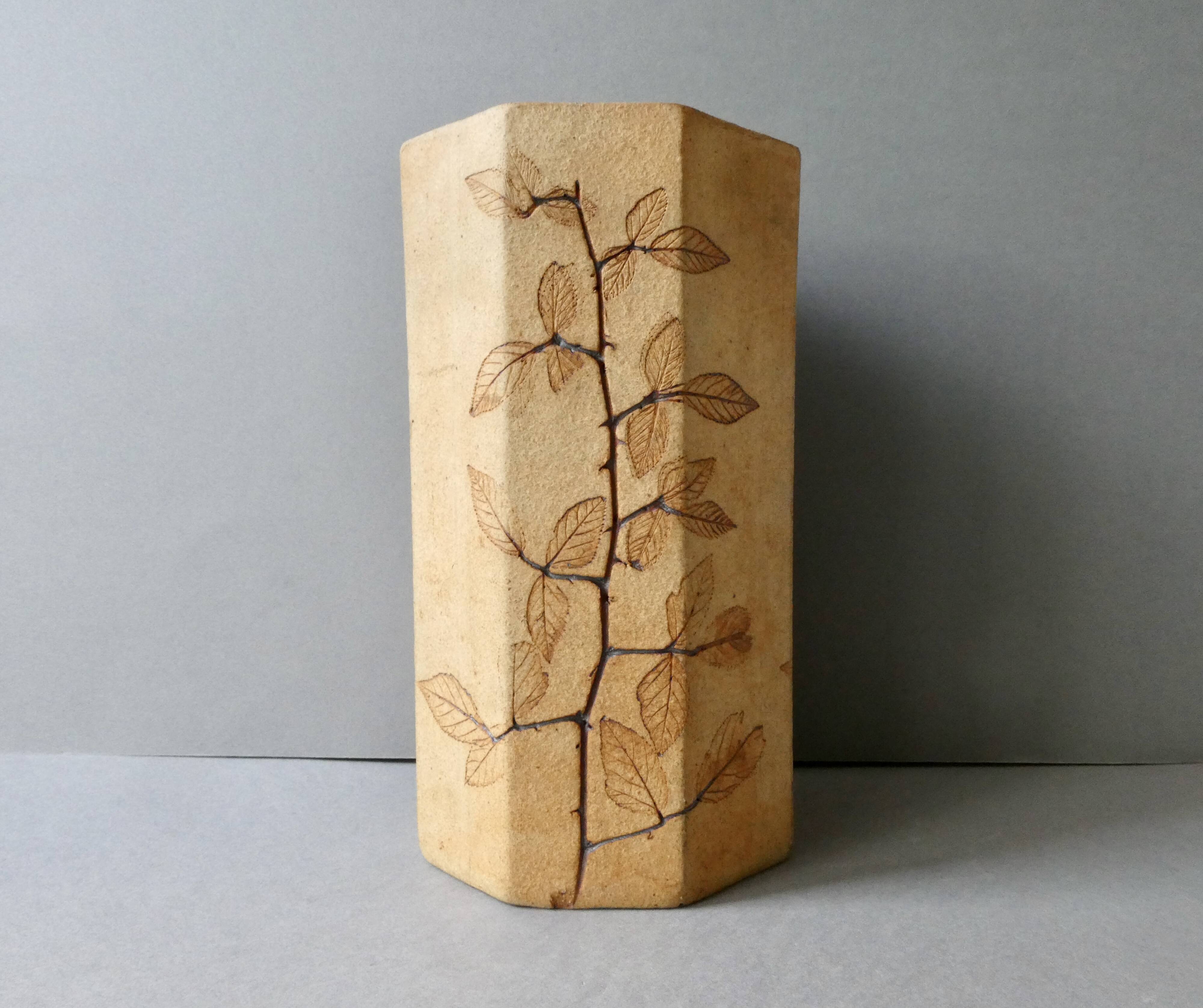 Octagonal vase by Raymonde Leduc, herbarium decoration, circa 1970