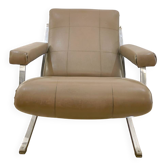 Fauteuil vintage en métal et skaï, années 1970