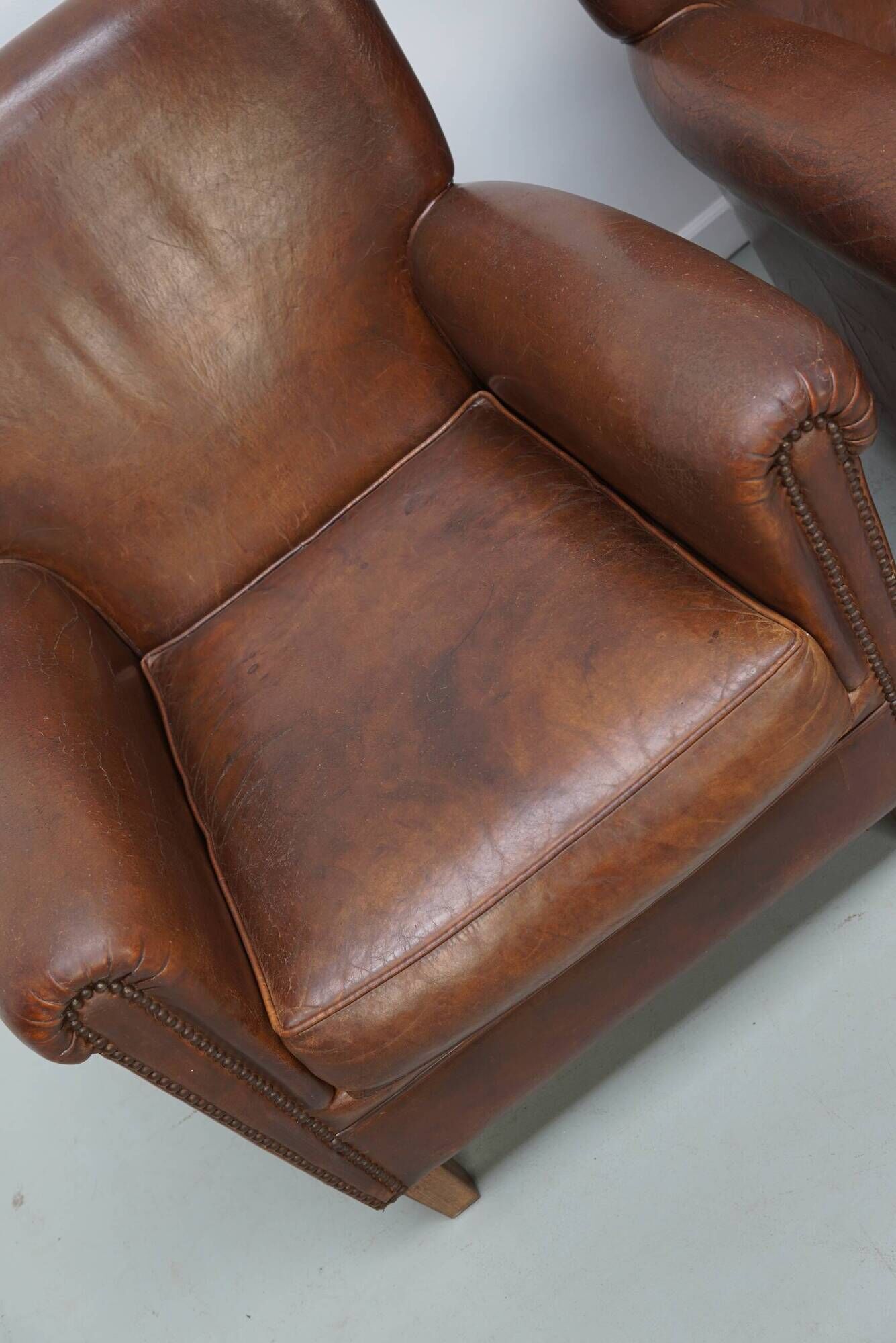 Vintage Dutch Cognac Colored Leather Club Chair, Set of 2