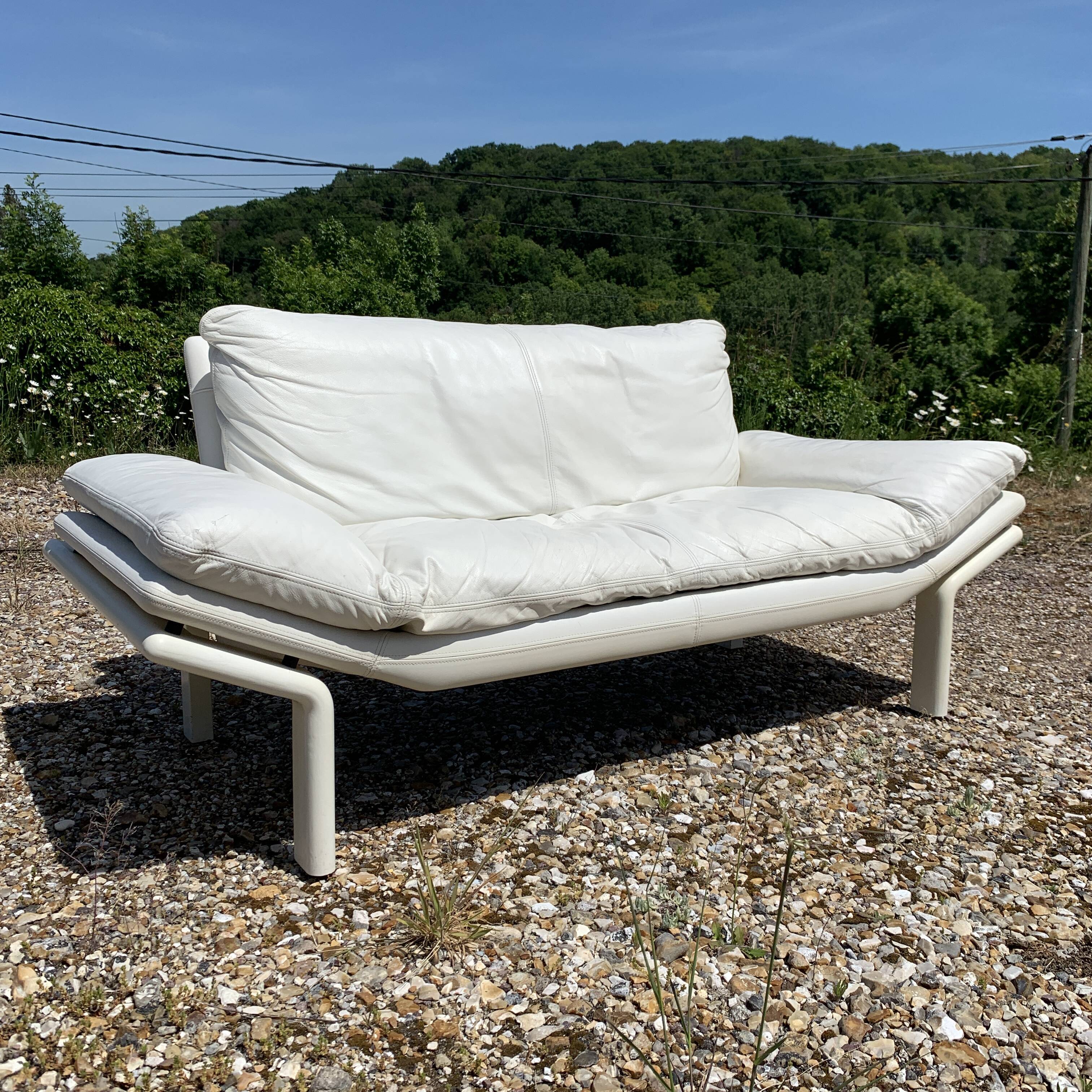 Danish Komfort white leather sofa