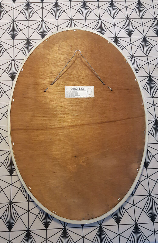 Vintage white oval mirror in resin.