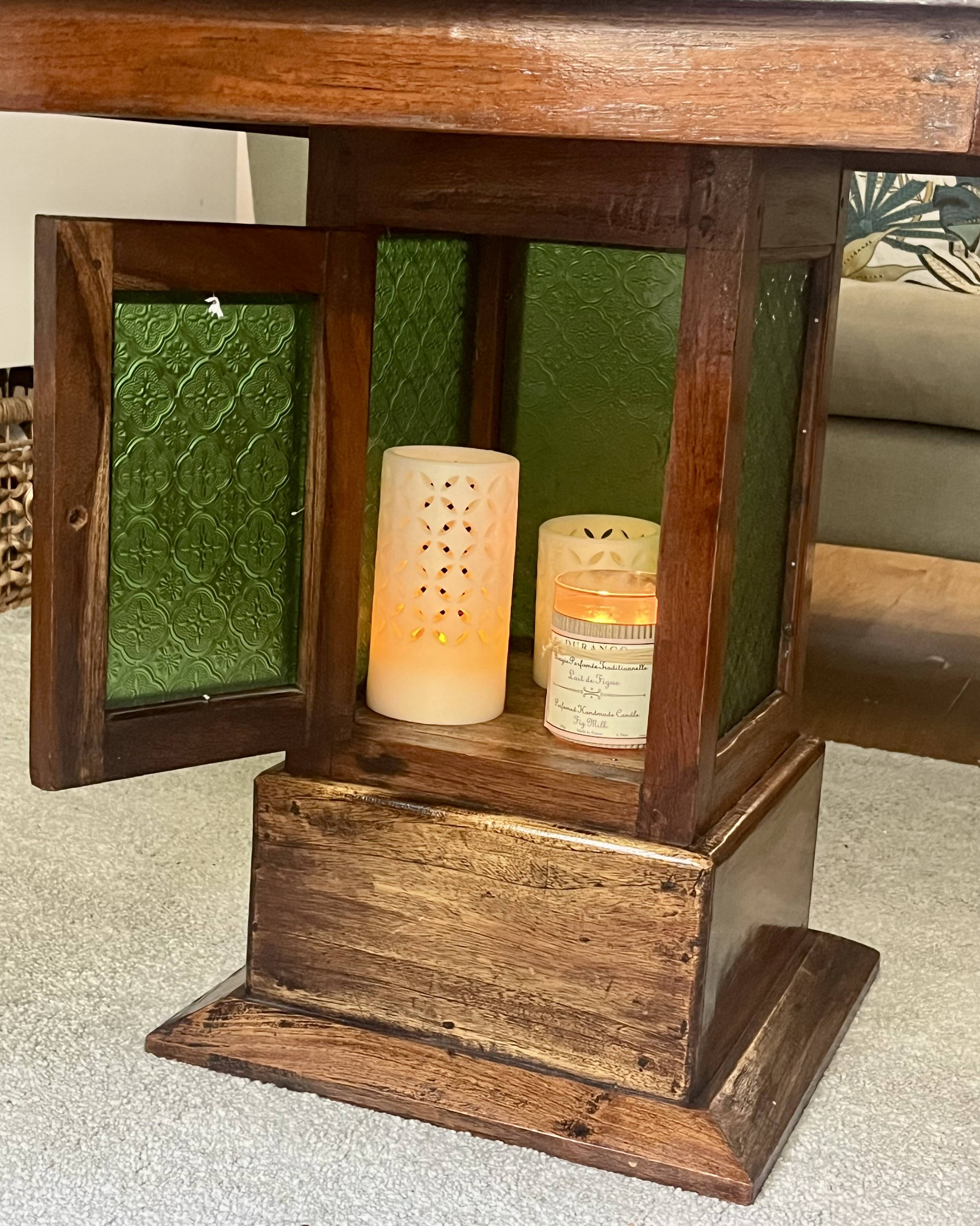 Coffee table - wood and stained glass - Art Deco style