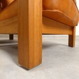 2 fauteuils en chêne et cuir cognac par Skilla