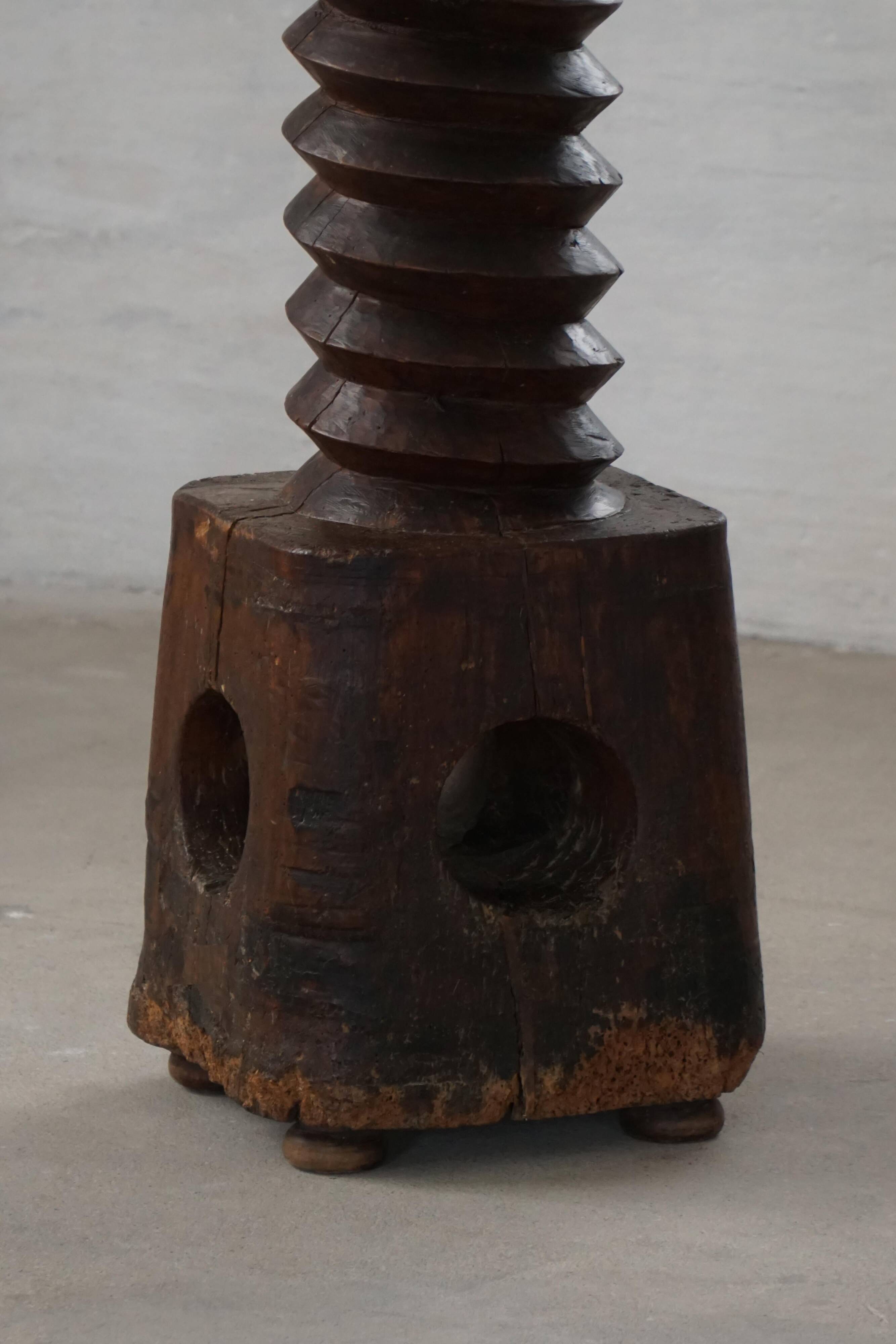 19th-century sculptural French wine press in solid wood / pedestal