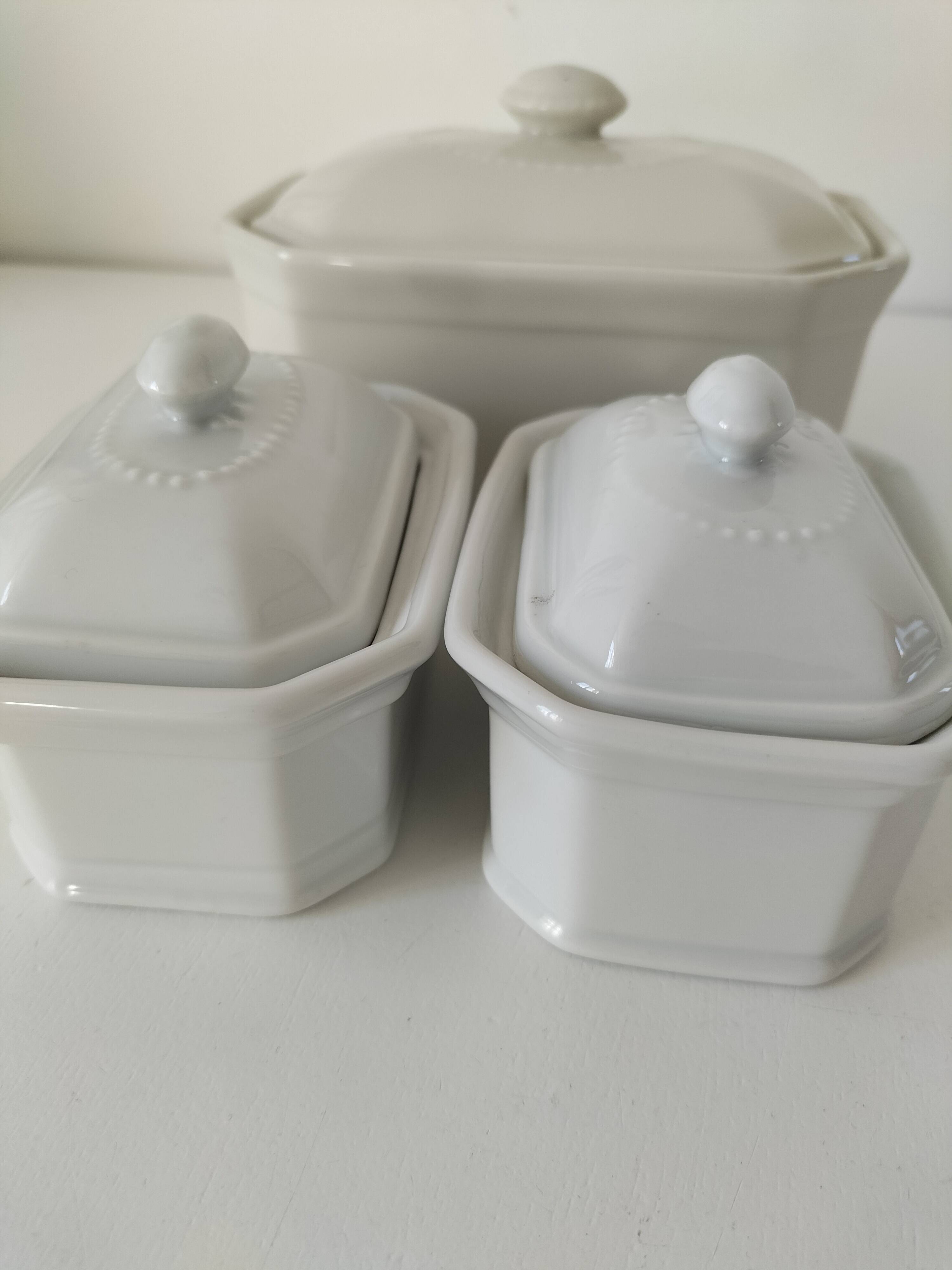 Trio de terrines Apilco porcelaine modèle perlé