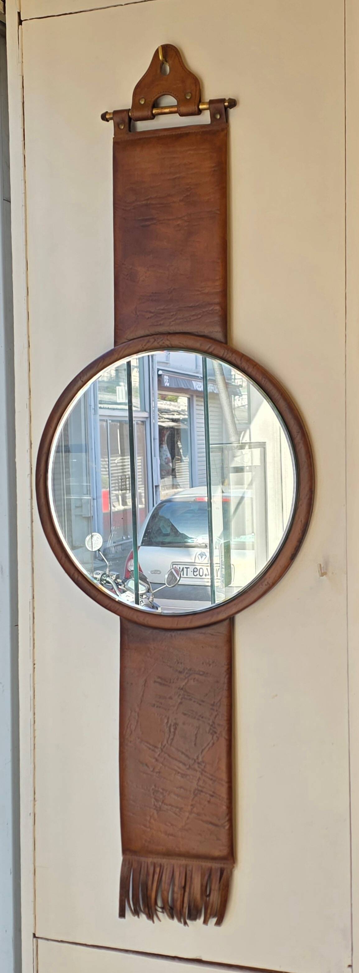 Leather Mirror, attributed to Uno & Östen Kristiansson, Luxus Vittsjö, circa 1970