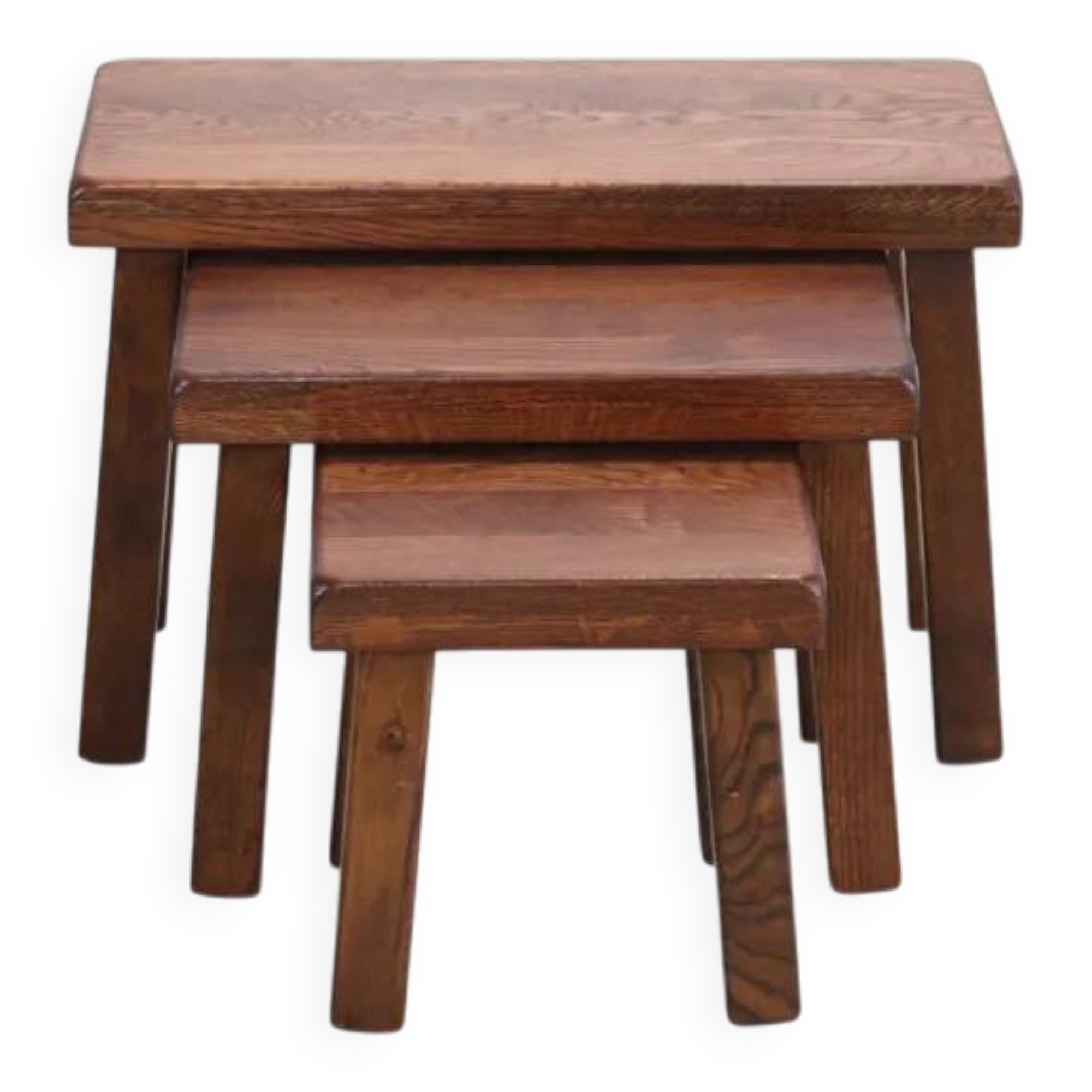 Set of three brutalist oak side tables 1970's