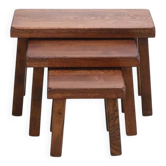 Set of three brutalist oak side tables 1970's