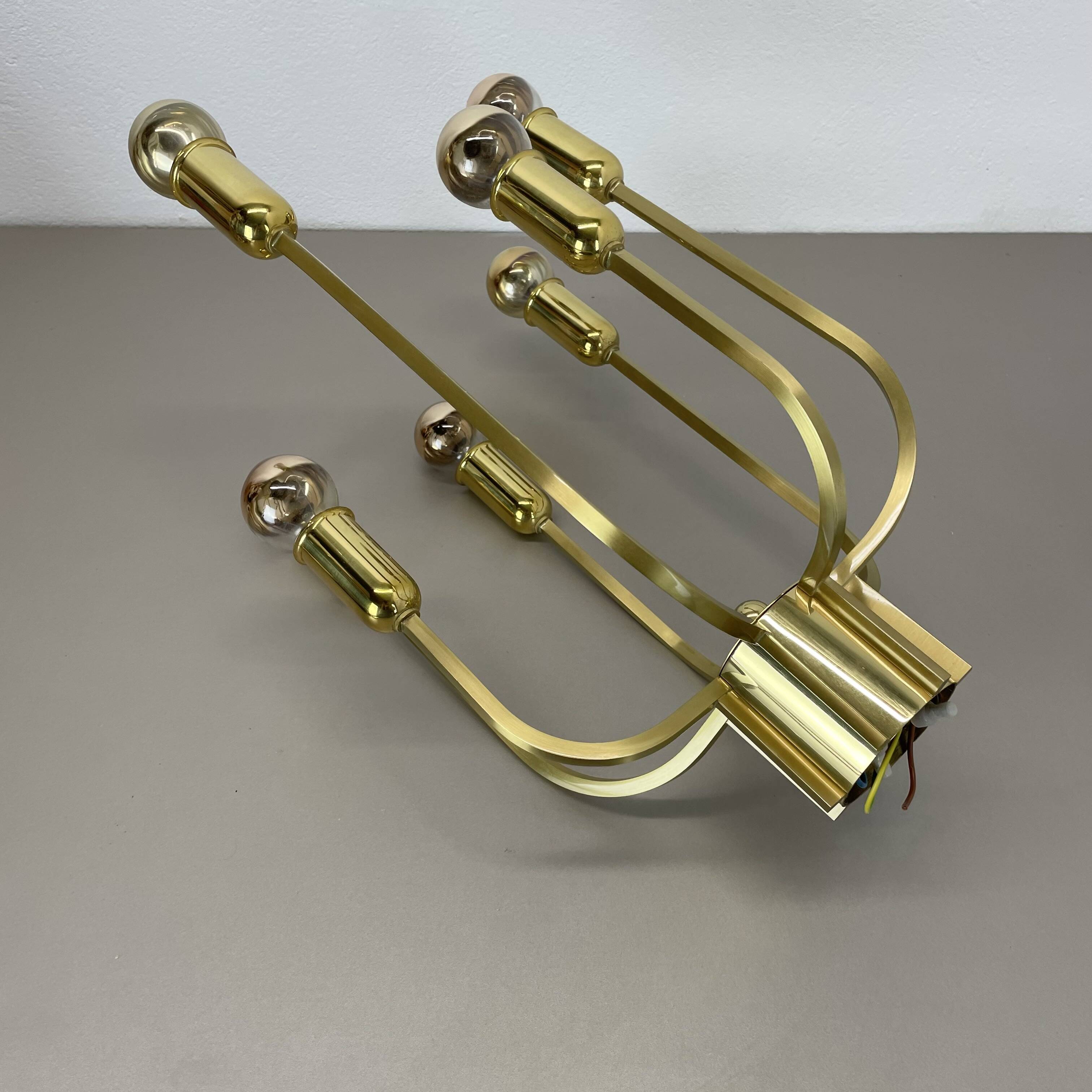 Large cubic brass 7 bulb flush mount ceiling light, italy 1970s