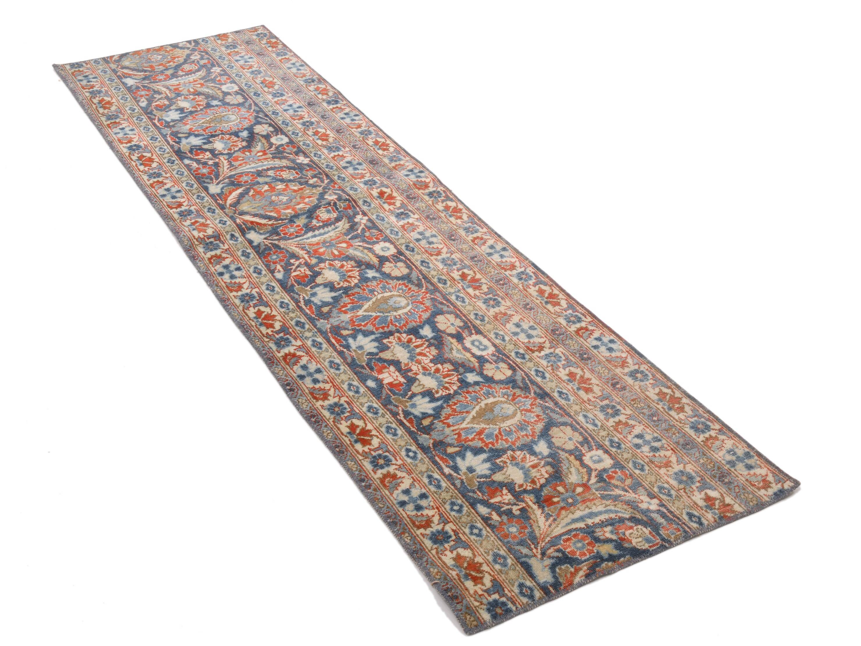 2x7 Navy Blue & Red Persian Runner Rug, 60x208Cm