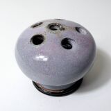 Vintage design stoneware flower frog, signed ball vase