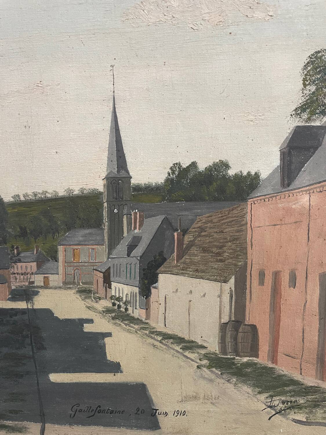 Landscape painting, village view, Gaillefontaine 1910