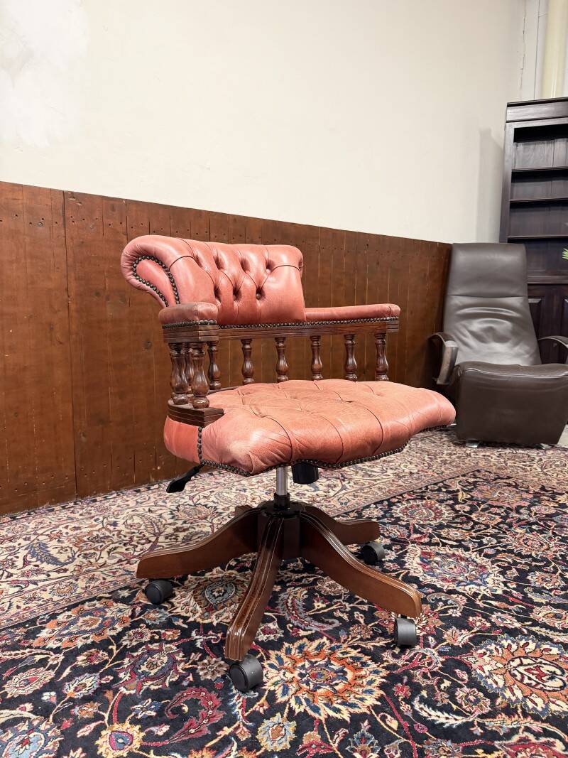 Classic English Chesterfield Desk Chair Salmon Colored