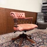 Classic English Chesterfield Desk Chair Salmon Colored