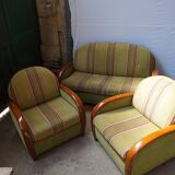 Living room with 2 armchairs and 1 sofa in beech wood