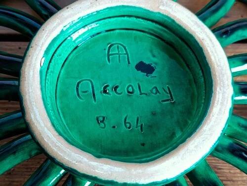 Bowl / Fruit bowl - Accolay ceramic - emerald green - vintage 1960s