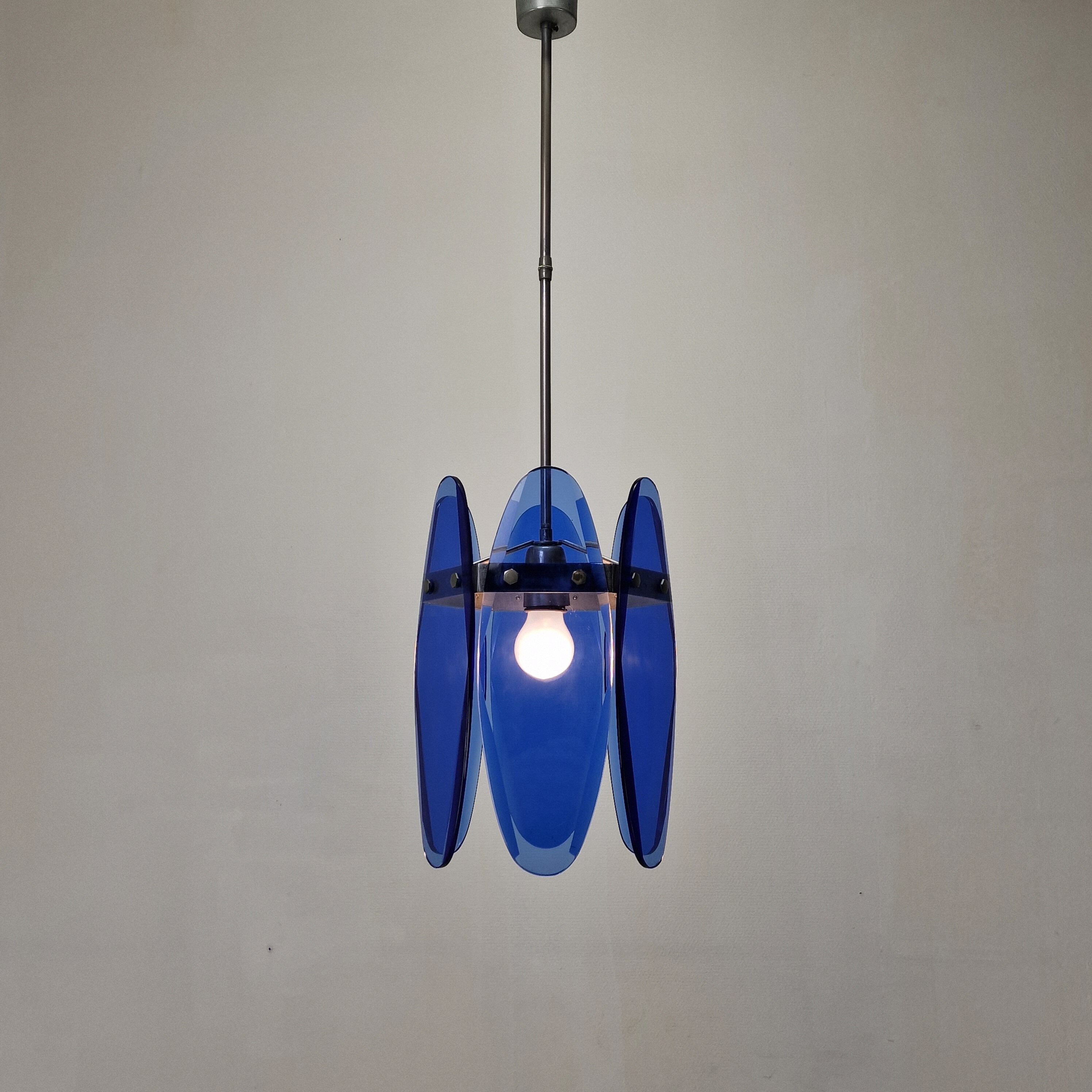 Blue Glass Chandelier or Pendant by Veca, Italy 1970's