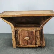 1970s Asian Rustic Solid Wood Console Table, Hand-Carved Primitive Sideboar