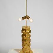1960s brass table lamp by Vereinigte Werkstätten with an illuminated base