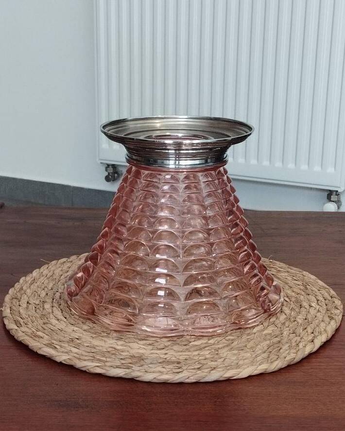 Art Deco cornucopia vase, centrepiece, bowl - blown glass & chrome 1930