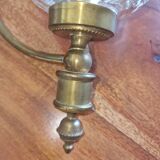 Old pendant light, structured glass globe - gilded brass