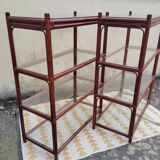 Rattan shelf with 4 clear glass shelves