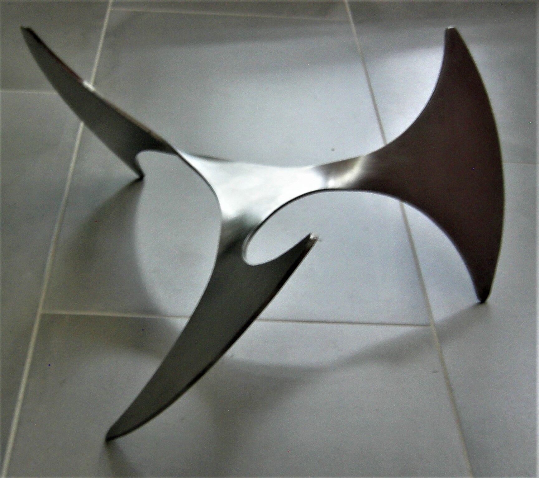 Propeller Round Coffee Table (Helix) by Knut Hesterberg Glass Plate and Metal Base