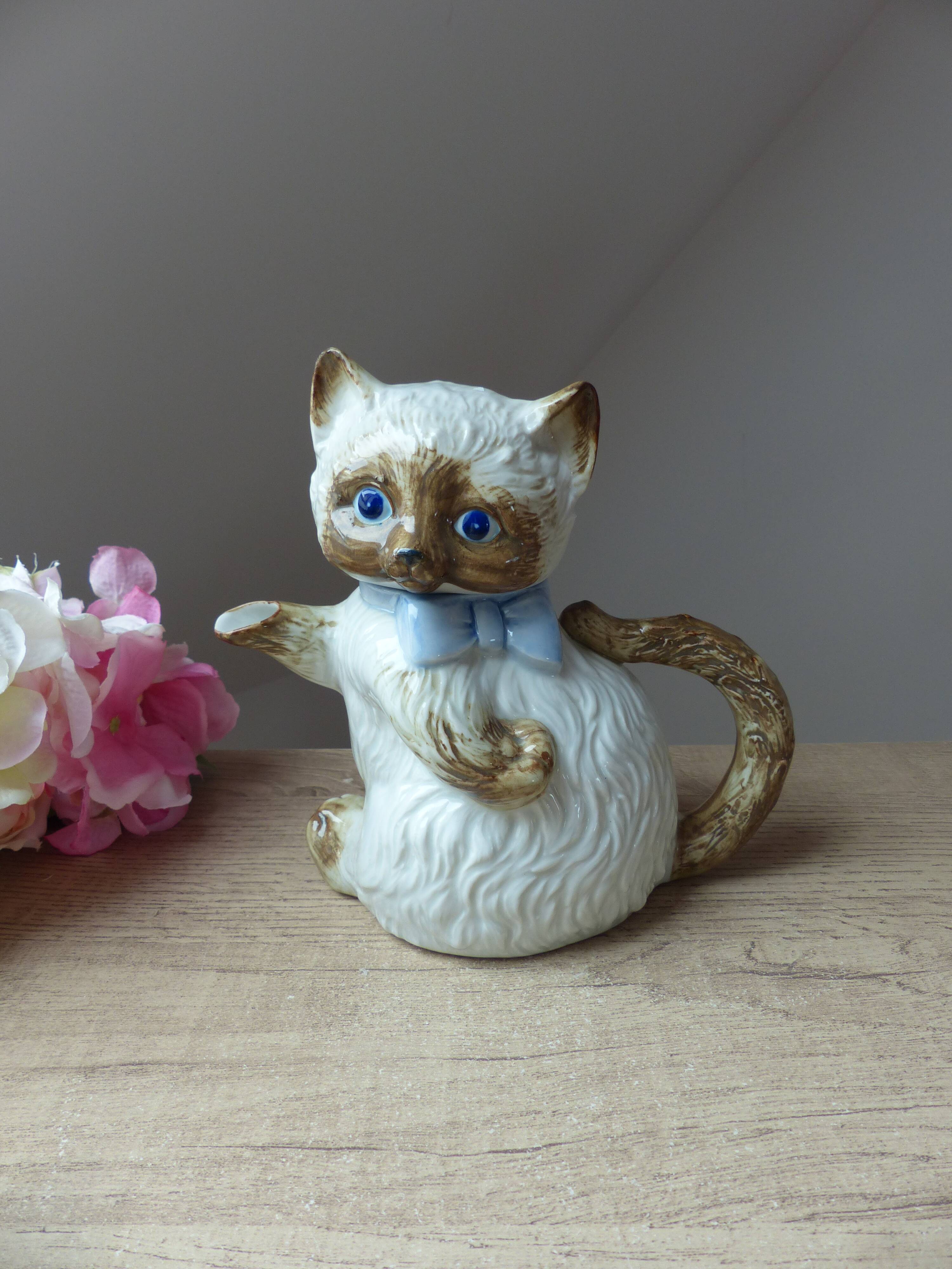 Théière chat en céramique fabriquée au Japon vintage