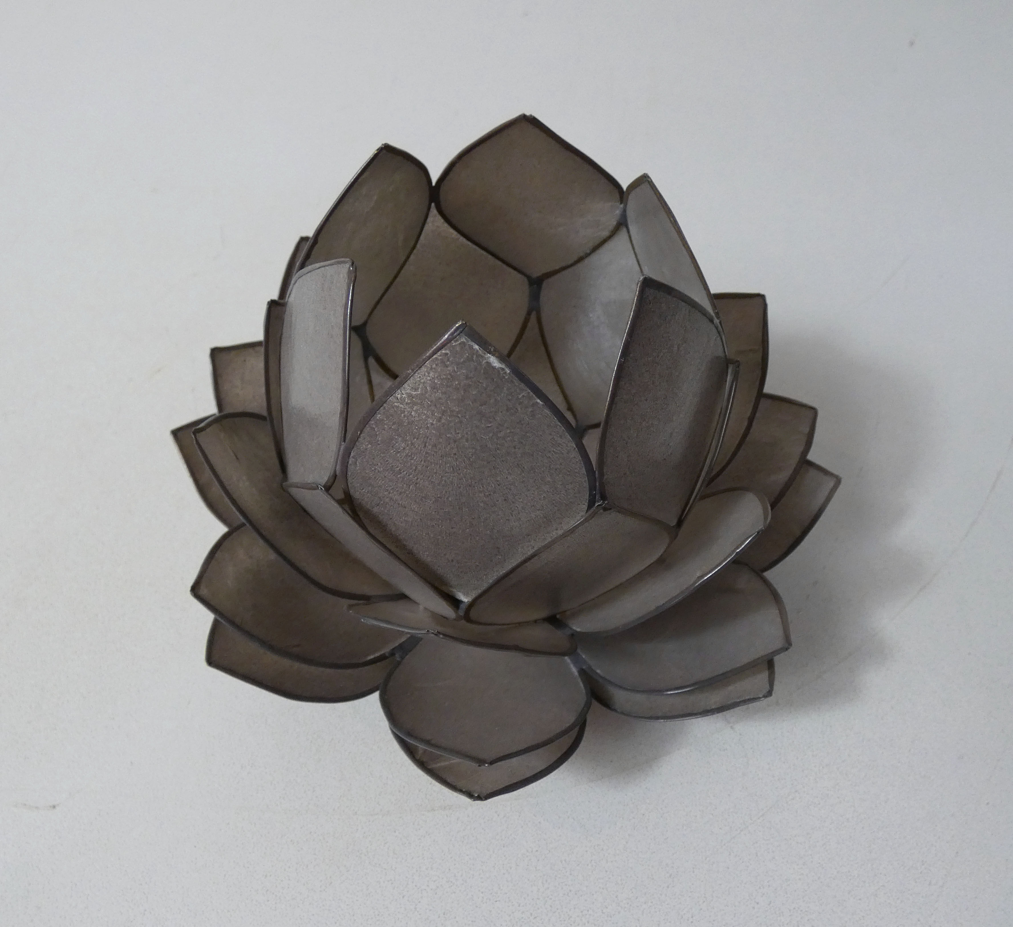 Lotus flower photophore in mother-of-pearl and brass