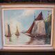 Tableau cadre huile sur toile Marine paysage bateau Méditerranée signé Urban