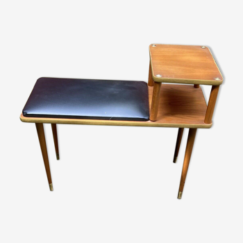 Teak telephone bench unit with vinyl seat, 1960s