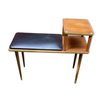 Teak telephone bench unit with vinyl seat, 1960s