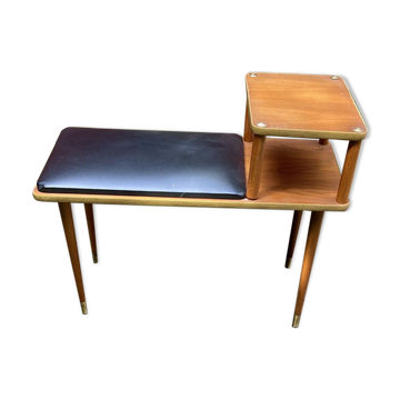 Banc téléphonique de teck avec le siège de vinyle, années 60