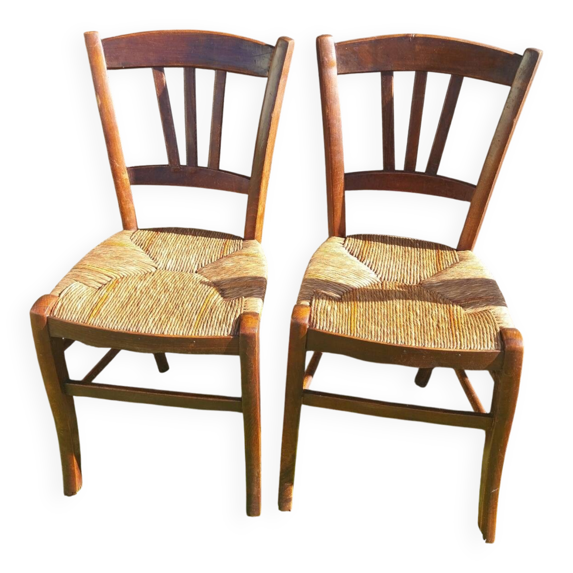 Pair of antique rush-seated chairs