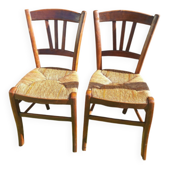 Pair of antique rush-seated chairs