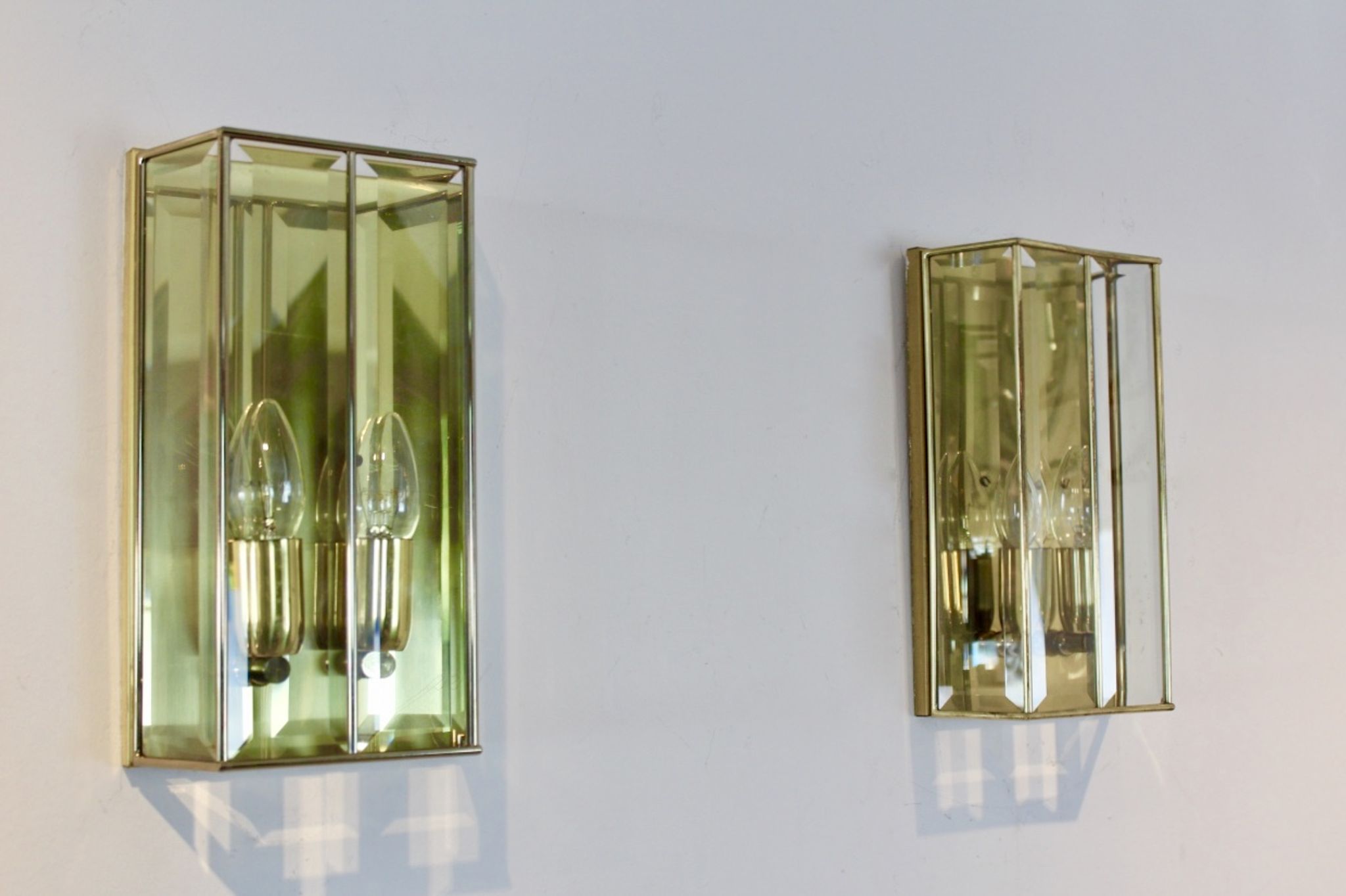 Glamorous pair of French Brass & Facet Glass Sconces