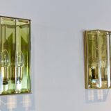 Glamorous pair of French Brass & Facet Glass Sconces