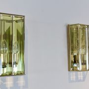 Glamorous pair of French Brass & Facet Glass Sconces
