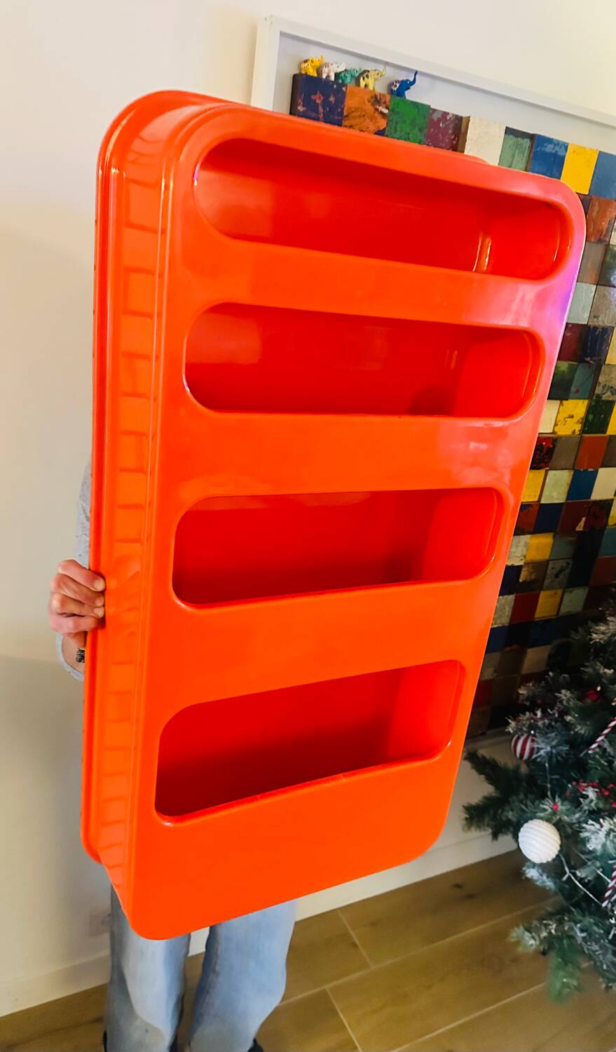 Large vintage Prisunic shelf by Jean Lin Viaud from the 70s.
