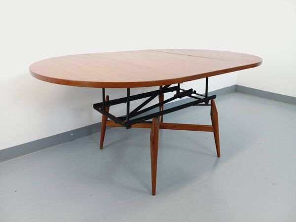 Grande table basse ronde scandinave vintage Smorrebrod de Arne Vodder, extensible en table à manger