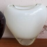 Set of three blown glass vases – deep purple and opaline white